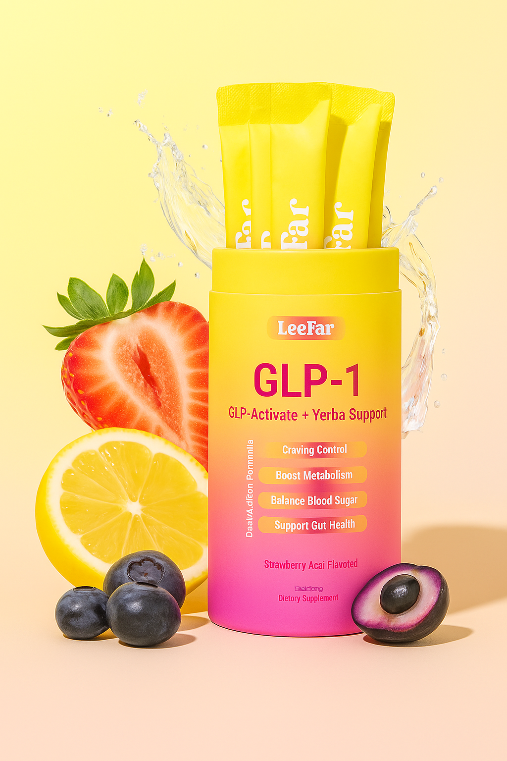 GLP-1 Drink Mix — Yerba Mate, Berberine, Chromium, 5-HTP & Magnesium | Strawberry Açaí Flavor